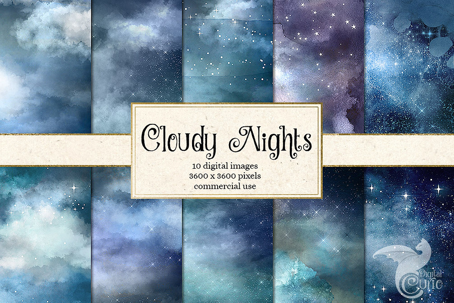 Cloudy Night Watercolor Sky Textures