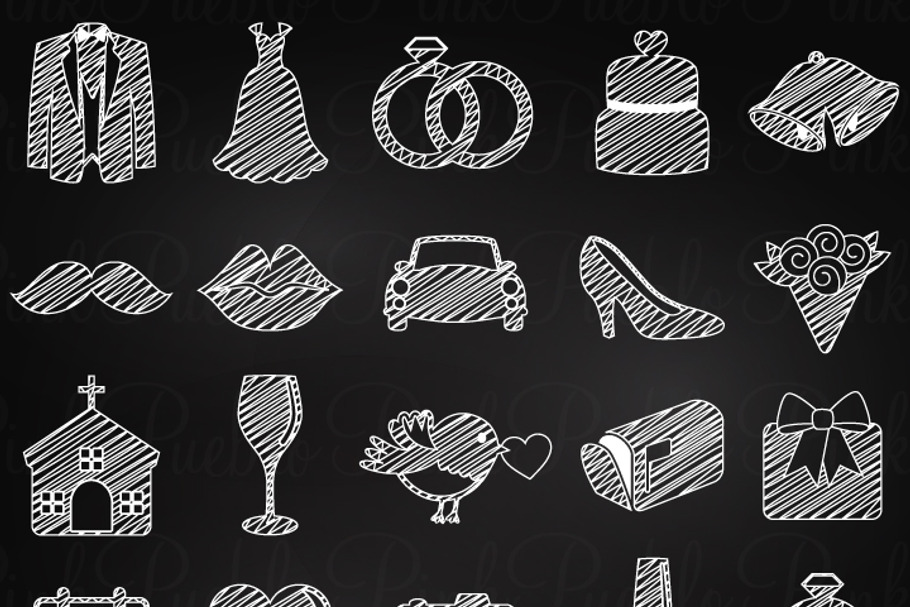 Chalkboard Wedding Icons in Illustrations - product preview 8