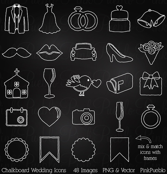 Chalkboard Wedding Icons in Illustrations - product preview 1
