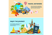 Illustrations of travel theme with pictures of different world landmarks