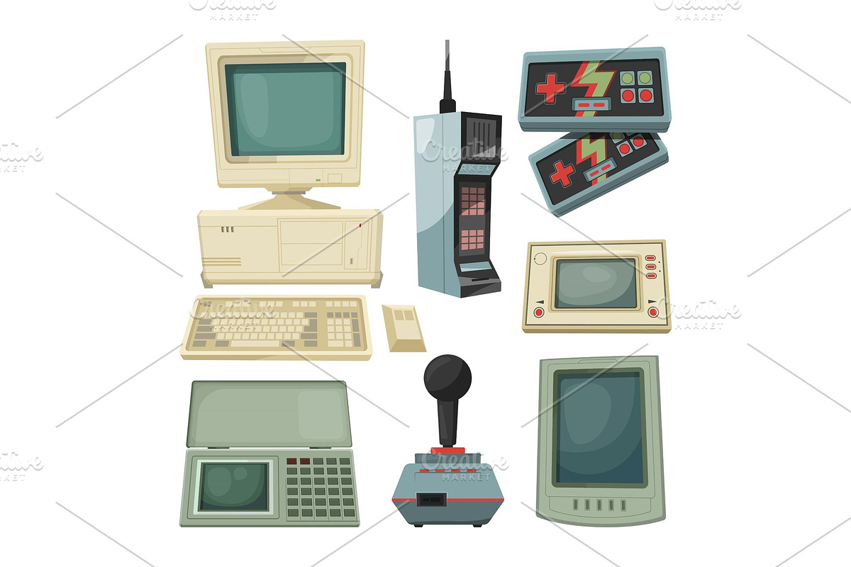 Retro illustrations of technicians gadgets. Vector pictures in Graphics - product preview 8