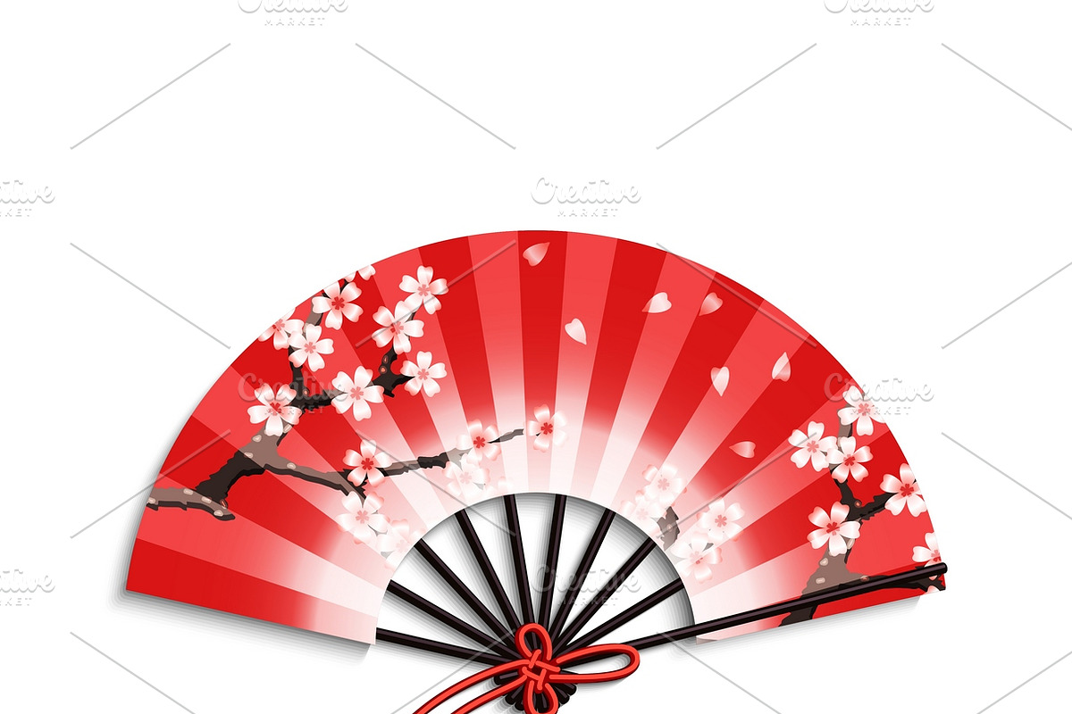 Realistic japanese folding fan in Illustrations - product preview 8