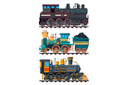 Colored cartoon pictures of retro trains