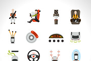 Car safety system icons set