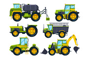 Agricultural machinery. Colored pictures in cartoon style