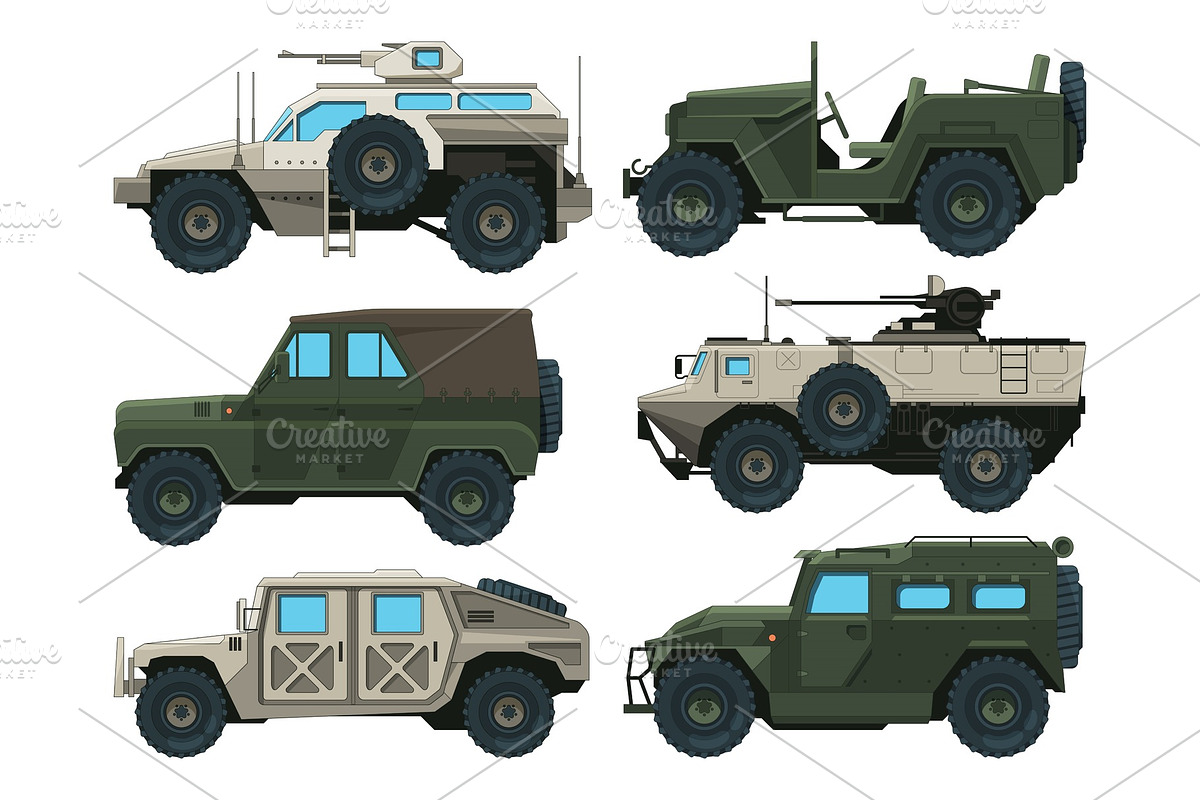 Army vehicles set. Colored vector illustrations in Graphics - product preview 8