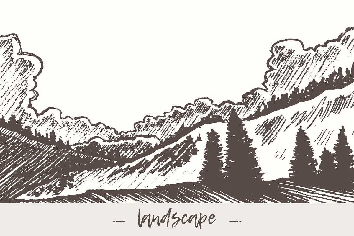 Landscape with forest and clouds in Illustrations - product preview 8