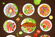 Poster with seafood dishes set