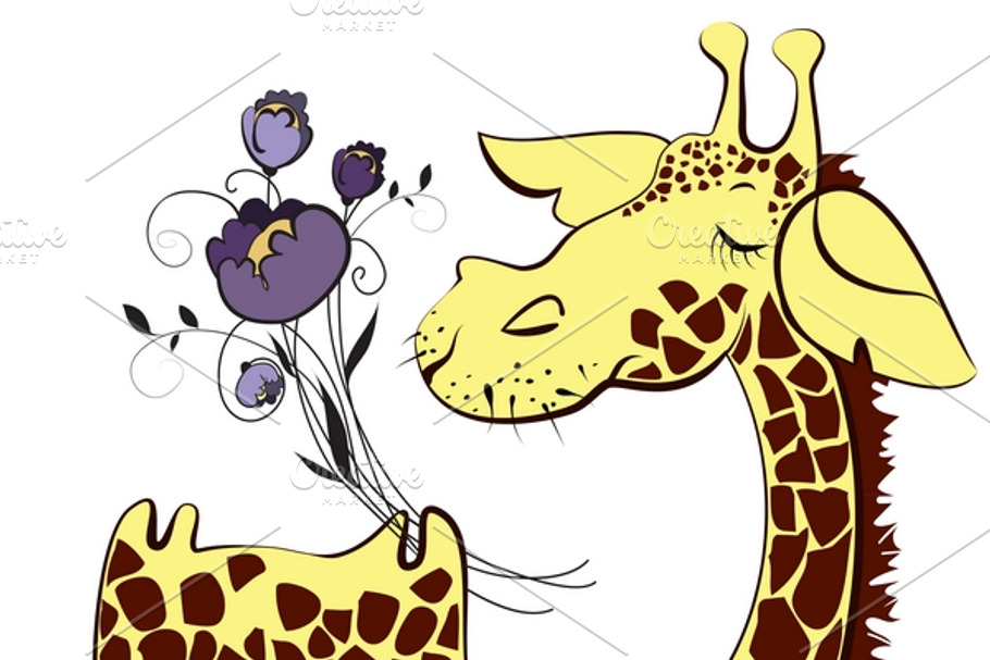 Cute giraffe with bunch of flowers in Illustrations - product preview 8
