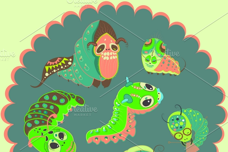 Monsters caterpillars in Illustrations - product preview 8