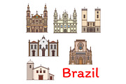 Famous travel landmark of Brazil thin line icon