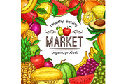 Fresh fruit and berry sketch frame for food design