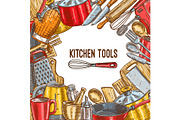 Kitchen tool, utensil or kitchenware sketch poster