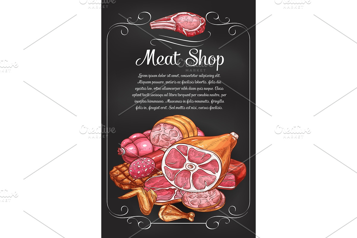 Meat and sausage chalkboard banner of label design in Illustrations - product preview 8
