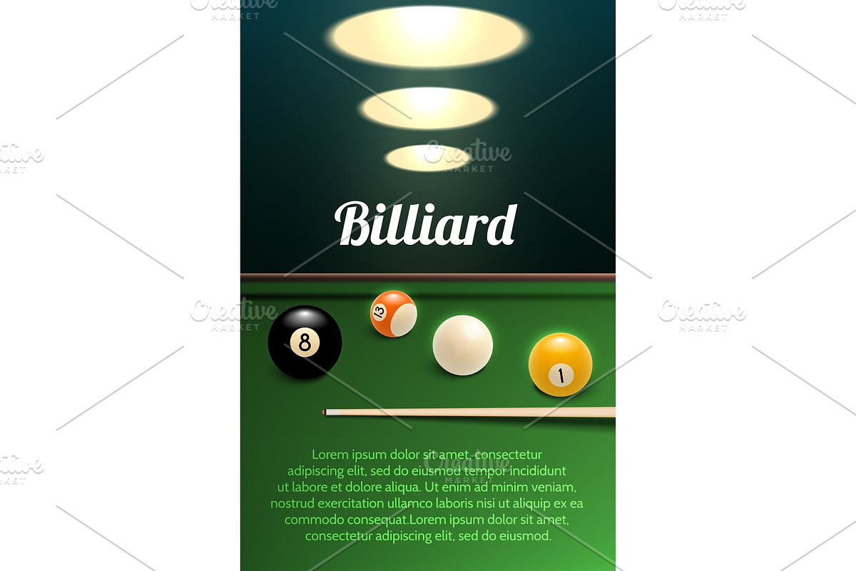 Billiards sport 3d banner with table, ball and cue in Illustrations - product preview 8
