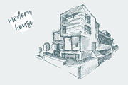 Architect draft of modern house