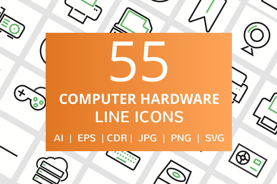 55 Computer & Hardware Line Icons in Graphics - product preview 8