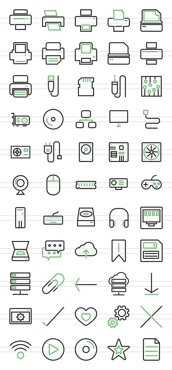 55 Computer & Hardware Line Icons in Graphics - product preview 1