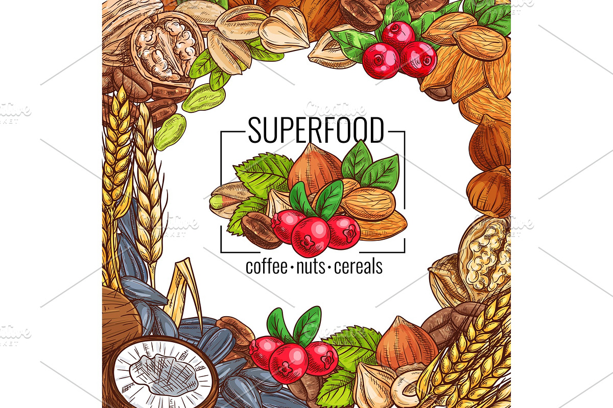 Superfood poster with nut, cereal, seed and bean in Illustrations - product preview 8
