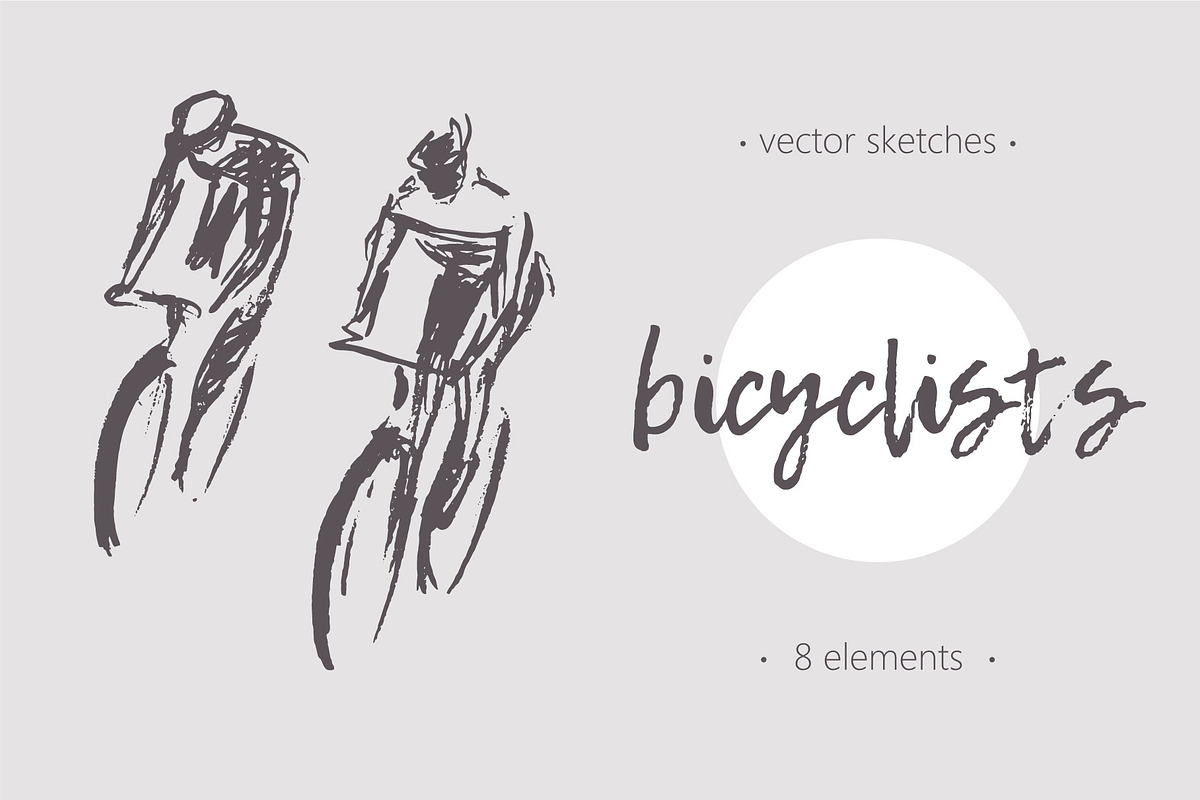 Set of hand drawn bicyclists in Illustrations - product preview 8