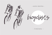 Set of hand drawn bicyclists