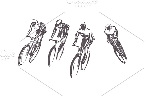 Set of hand drawn bicyclists in Illustrations - product preview 1