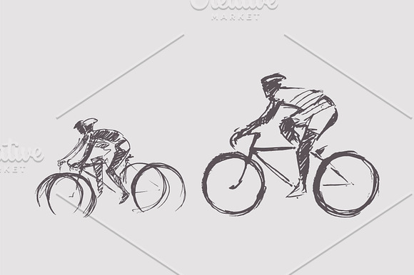 Set of hand drawn bicyclists in Illustrations - product preview 2