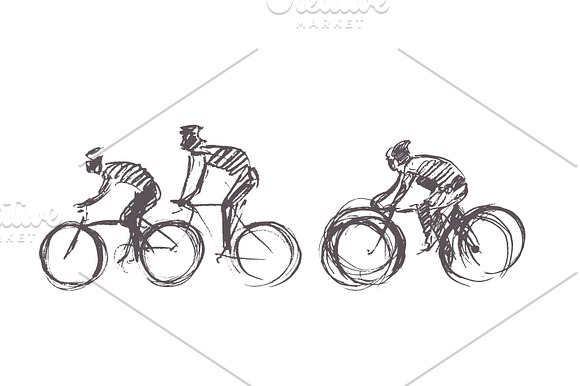 Set of hand drawn bicyclists in Illustrations - product preview 3