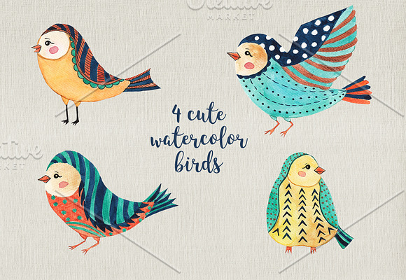 Birds & flowers design set in Illustrations - product preview 1