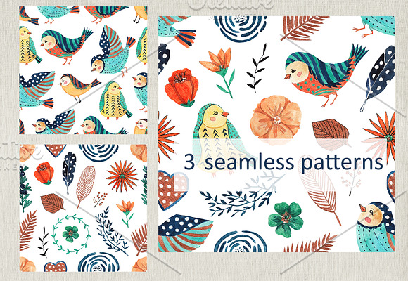 Birds & flowers design set in Illustrations - product preview 3