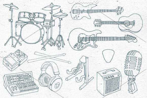 Doodled Rock Band Equipment Graphics in Objects - product preview 1
