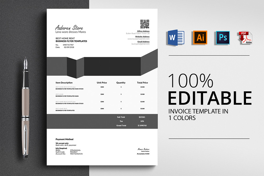 Word Invoice Templates 4 Formats in Stationery Templates - product preview 8