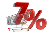 Shopping cart with 7% discount sign.