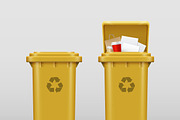 Yellow recycle bins