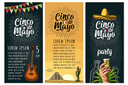 Three vertical poster for Cinco de Mayo.