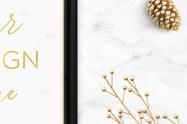 Black and Gold Objects Frame Mockup