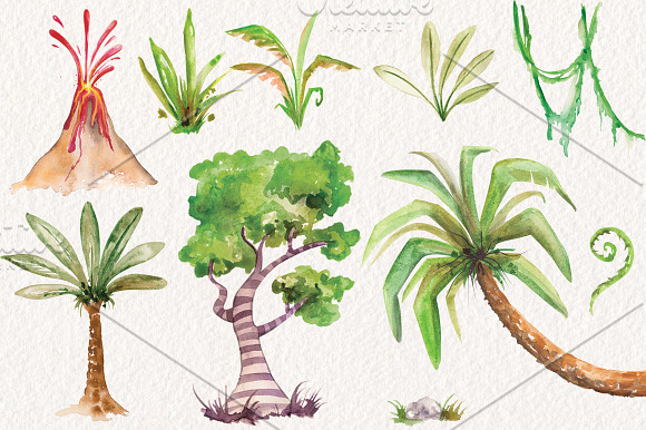 Watercolor Dinosaurs Elements in Illustrations - product preview 2