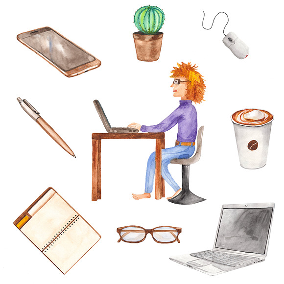 Office equipment watercolor. in Illustrations - product preview 1