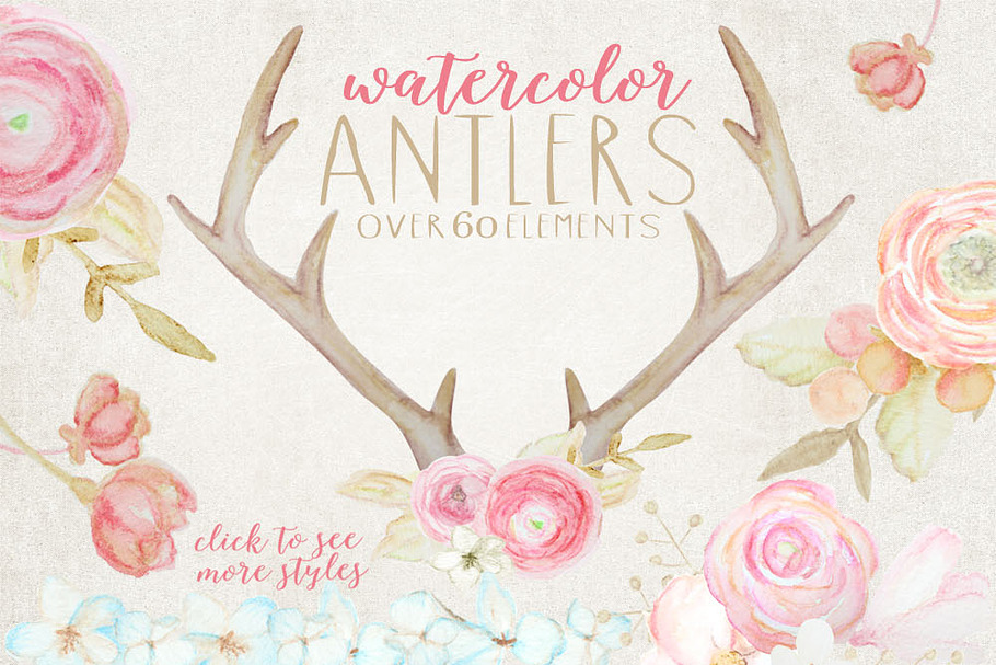 Rustic Watercolor Antlers & Flowers