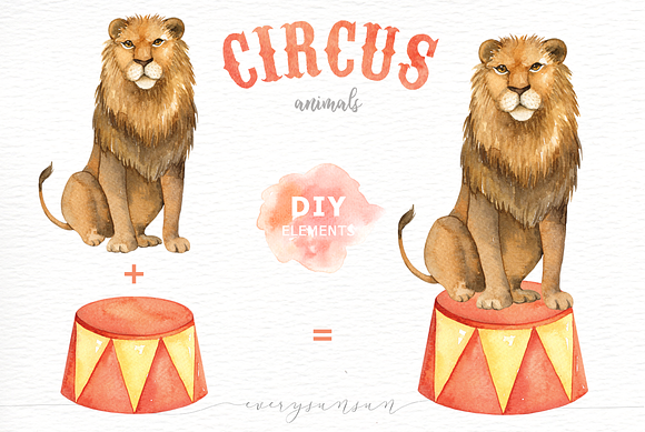 Circus Animals Watercolor Clip Art in Illustrations - product preview 4