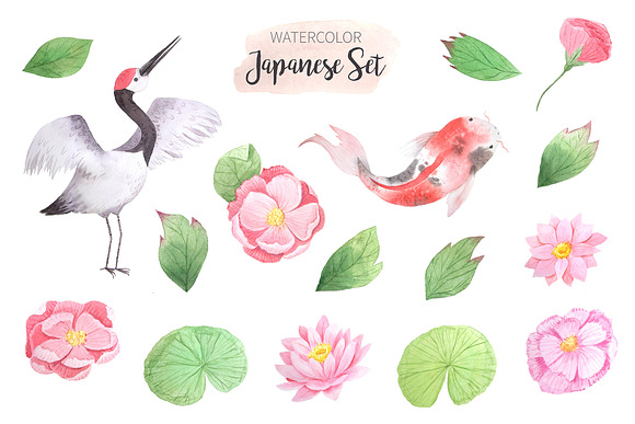 Watercolor Japanese Clipart Set in Illustrations - product preview 1