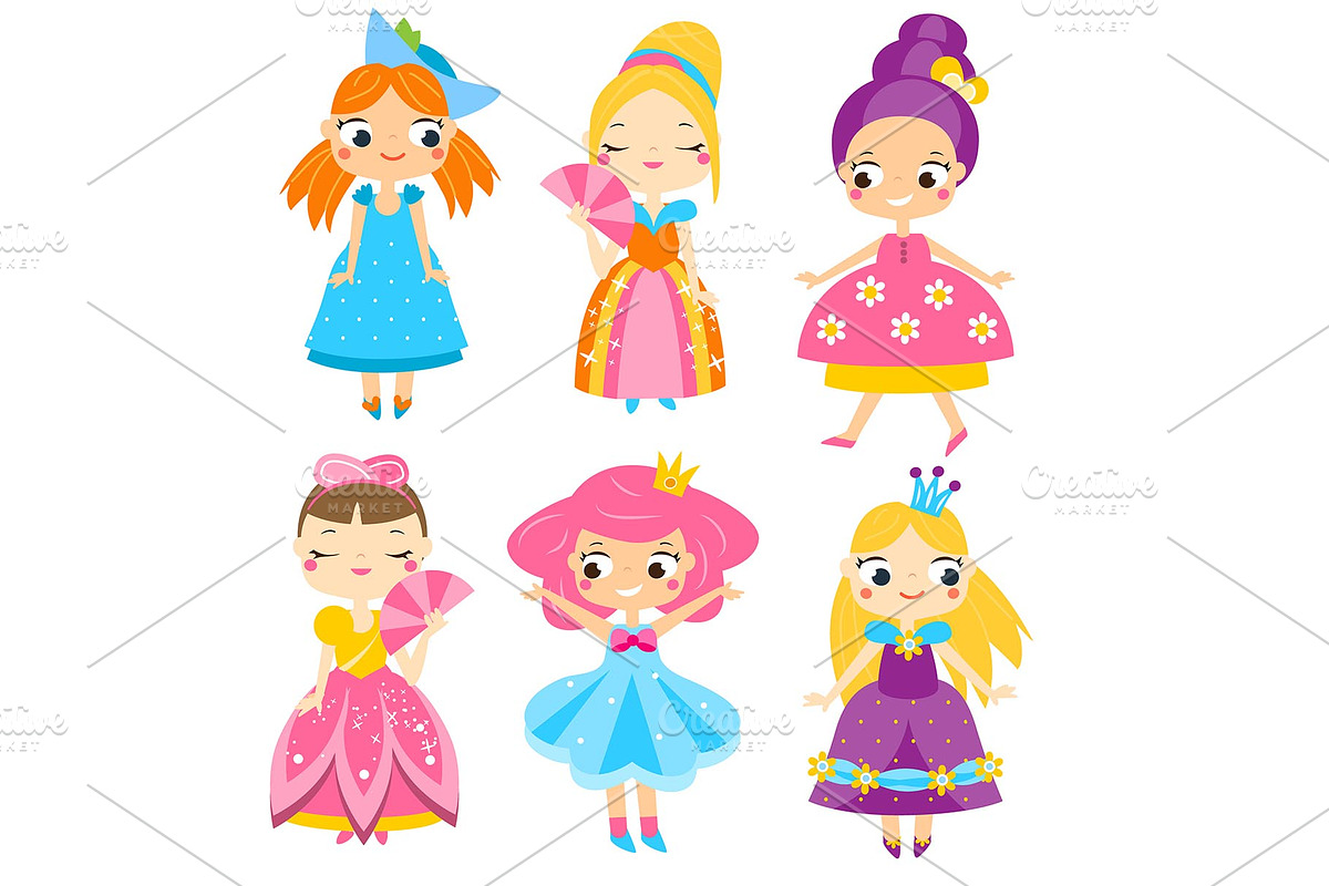 Cute cartoon princesses in Illustrations - product preview 8