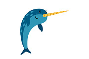 Blue narwhal sea animal icon