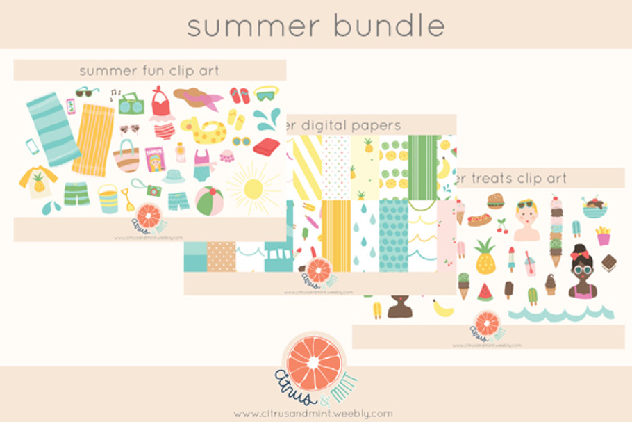 summer clip art and paper bundle in Illustrations - product preview 8