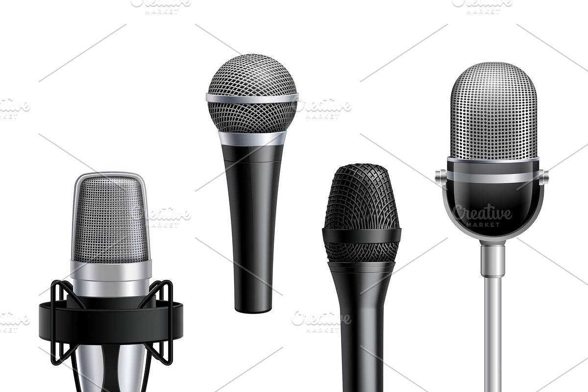 Microphone realistic collection in Illustrations - product preview 8