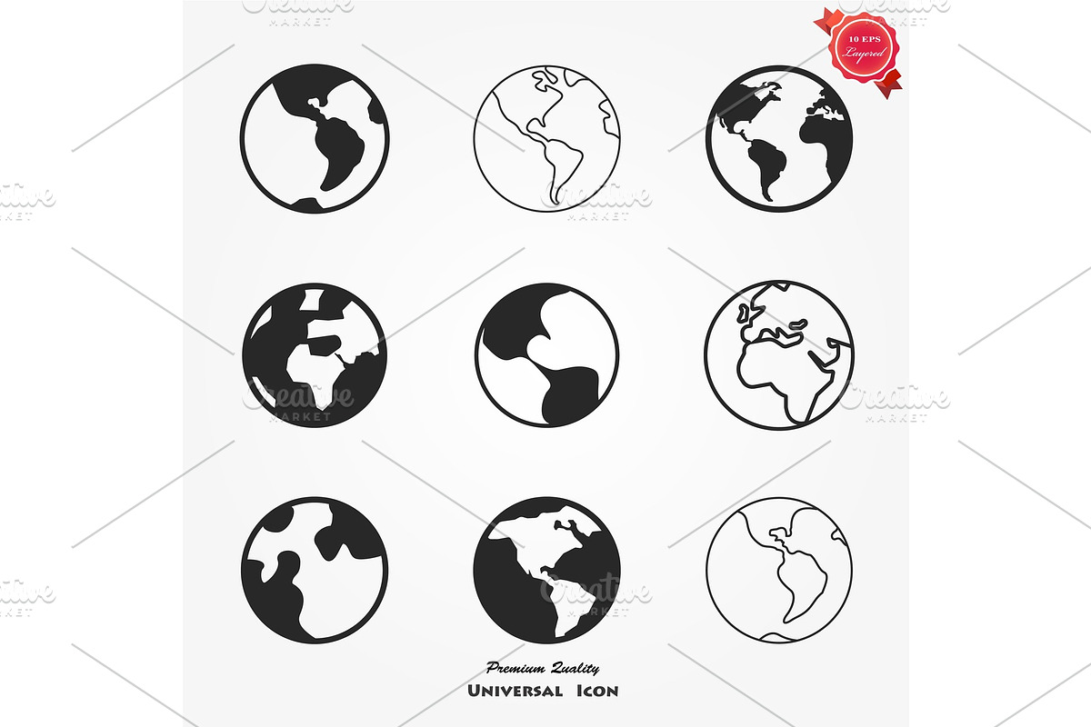 Earth Globe Emblem. Icon Set. Vector in Illustrations - product preview 8