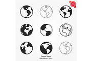 Earth Globe Emblem. Icon Set. Vector