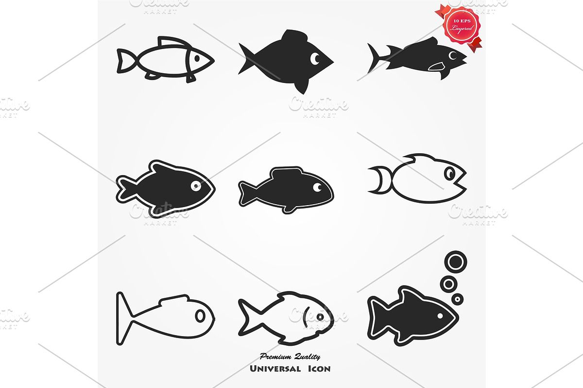 Fish Icon, isolated. Flat design. in Illustrations - product preview 8