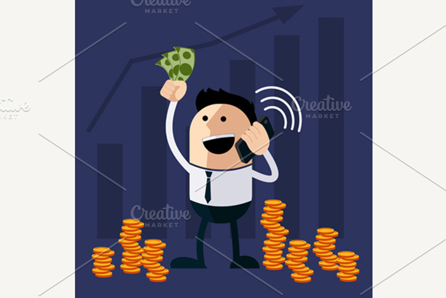 Happy Man Holding Money and Phone in Illustrations - product preview 8