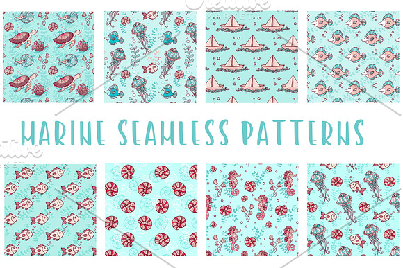 Marine doodles design kit in Illustrations - product preview 1